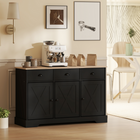 HOMCOM 46.5" Farmhouse Sideboard Buffet Cabinet with Barn Doors & Drawers - Black-Three drawers keep small items organized and within reach