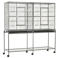 PawHut 64" H Large Metal Bird Cage with Detachable Rolling Stand - Black-Solid metal frame, steel wire, and durable plastic construction, durable to last for years 