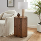 Modway Kade Faceted Wood Side Table - Walnut-Cabinet Storage with Fixed Shelf
