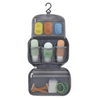 Travelon Compact Hanging Toiletry Case - Charcoal-Hangs fully open on attached swivel hook