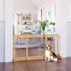 PawHut Freestanding Pet Gate with 41"-72" Adjustable Length - Natural-Reliable pine wood and steel wire build 