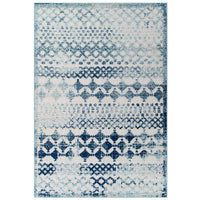 Modway Reflect Giada Abstract Diamond Moroccan Trellis Indoor/Outdoor Area Rug - 5 ft W x 8 ft L - Ivory/Blue-Distressed Diamond Moroccan Trellis Area Rug