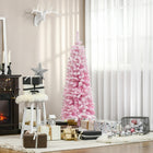 HOMCOM 5' Snow-Flocked Pencil Artificial Christmas Tree with Steel Base - Pink-Pencil shape for small rooms or as a secondary tree 