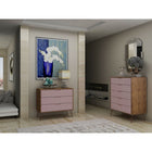 Manhattan Comfort Rockefeller Mid-Century Modern Bedroom Dresser 2-Piece Set - Nature/Rose Pink-Choose Your Handle Design When the Product is at Your Home! Option for Cut-Out Edge Handle, or Flush Design Look.