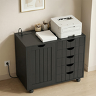 HOMCOM Mobile 5 Drawer Lateral Filing Cabinet with USB Ports - Black-The cabinet's shelf adjusts to three heights, creating flexible space for items 