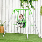 Outsunny Metal Swing Set with Safety Harness for Backyard, Outdoor, Playground - Green-Can fit up to a child at once 