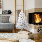 HOMCOM 5' Artificial Christmas Tree with Ornaments - White-With balls, golden bells, drums, boxes, pine cones for decoration 