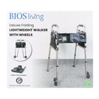 BIOS Living Deluxe Folding Walker with Wheels -Features 3 accesory pouches and rear gliding skis
