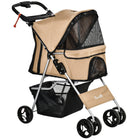PawHut 4-Wheel One-Click Folding Pet Stroller with Brakes, Cup Holder and Travel Carrier - Coffee-One-touch folding function makes storage easier 