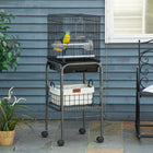 PawHut 44" H Rolling Bird Cage with Accessories, Detachable Stand and Storage - Black-A large door and two smaller doors for convenient access to the interior 
