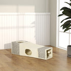PawHut 39" Plush Cat Tunnel with Two Caves and Hanging Ball - Cream White-Colour: Cream White, Brown 