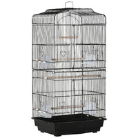 PawHut 36" H Bird Cage with 2 Doors and 4 Feeders - Black-Bird enclosure with ample space for small birds such as finches and budgies 
