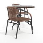 Flash Furniture 28" Square Glass Metal Table with Dark Brown Rattan Edging & 2 Dark Brown Rattan Stack Chairs-Square Table
