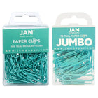 JAM Paper Combo Pack Colourful Paper Clips - Standard & Jumbo - Teal - 100 Pack & 75 Pack -Colour: Teal