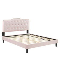 Modway Amber Performance Velvet Twin Platform Bed - Pink-Tufted Twin Platform Bed