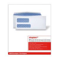 Staples #9 Gummed White Double Window Security Envelopes - 3-7/8" x 8-7/8" - 500 Pack-#9, 3-7/8" x 8-7/8"