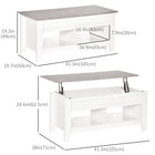HOMCOM Lift Top Coffee Table with Hidden Storage and Open Shelves - White-Adjustable desk platform to meet your different needs