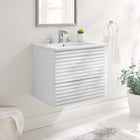 Modway Render 24" Wall-Mount Bathroom Vanity - White-Walnut Grain Vanity