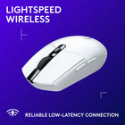 Logitech G305 Lightspeed Gaming Mouse - White-Ultra-Long Battery Life: Get 250 hours of continuous gameplay on one AA battery. a LED light indicator alerts you when 15% battery remains, so you can keep playing at peak performance