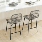 HOMCOM Counter Height Rattan Bar Stools with Back - Charcoal Grey - 2 Pack-Adjustable foot pads accommodate uneven surfaces for stability
