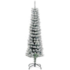 HOMCOM 5' Snow-Flocked Pencil Artifical Christmas Tree - Green-Snow-flocked design adds a wintry touch 