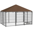PawHut Outdoor Dog Kennel with Canopy and Rotating Bowls - 6.9' x 4.6' x 5' - Coffee-Roofing offers comfort in heat and protection in rain 