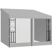 Outsunny 10 ft W x 10 ft L Wall Mounted Pergola Gazebo with Curtains and Nettings - Light Grey-Mounted to the wall, bring the indoors out