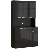HOMCOM 71" H Kitchen Pantry Cabinet with Adjustable Shelf and Drawer - High Gloss Black-A drawer with smooth metal glides allows you to store napkins and cutlery with ease 