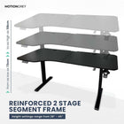 MotionGrey Ergo2 XL Adjustable Left L-Shaped Standing Desk with Memory Settings - 63" x 24" - Black Top - Black Frame-Supports Up to 80 kg - The Motion standing frame is reinforced with thickened steel tubing and strengthened base plates, providing a sturdy and durable platform even at the highest height setting