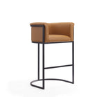 Manhattan Comfort Cosmopolitan 23.7" Mid-Century Modern Faux Leather Upholstered Bar Stool - Camel and Black - 2 Pack-Semi Circle Open Design with Tight Back Finish
