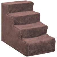 PawHut 4-Step Pet Stairs - Brown-Help prevent pet injuries caused by jumping on furniture with our pet-friendly stairs 