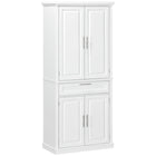 HOMCOM 72" H Kitchen Pantry Cabinet with Drawer and Adjustable Shelves - White-Painted finish with raised door panels and antique metal accents refreshes your home 
