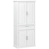 HOMCOM 72" H Kitchen Pantry Cabinet with Drawer and Adjustable Shelves - White-Painted finish with raised door panels and antique metal accents refreshes your home 