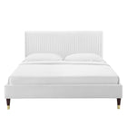 Modway Peyton Performance Velvet Full Platform Bed with Wood Legs and Gold Metal Sleeves - White-Weight Capacity: 800 lb