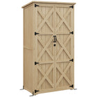 Outsunny Wooden Garden Shed - Natural-Two side shelves and a large open bottom shelf
