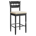 Modway Jax Oak Wood Bar Stool With Wavy Razor Back and Cushion - Black Linen-Solid Oak Bar Stool