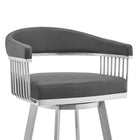 Armen Living Chelsea 29" Bar Height Swivel Bar Stool in Grey Faux Leather & Brushed Stainless Steel-5