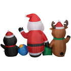 GEMMY Airblown Inflatable Christmas Santa/Reindeer/Penguin Collection Scene - 53" x 90"-Deflates for easy storage