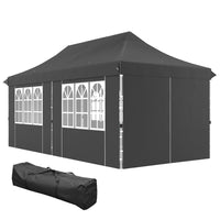 Outsunny 20 ft W x 10 ft L Adjustable Pop Up Canopy Tent with Sidewall and Carry Bag - Grey-By adjusting the location of the sidewalls, you can modify the position of the door and window
