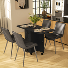 HOMCOM Rolling Drop Leaf Folding Dining Table with Drawers & Storage Cabinet for 4-6 - Black-Two sideboards lift to accommodate up to six people