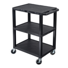 Luxor TUFFY 34" H Three-Tier Multi-Purpose Utility Cart - 24" W x 18" D - Black-The three flat shelves are designed with a 0.2-inch retaining lip to help secure items