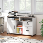 HOMCOM Mobile Lateral File Cabinet with Charging Station and USB Ports - White-Lockable drawers enhance security for important documents 
