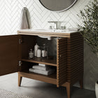 Modway Ledger 36" Bathroom Vanity - Walnut/White-Ceramic Sink With Integrated Countertop
