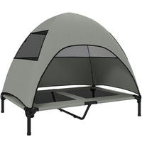 PawHut Outdoor Elevated Dog Bed with Canopy Raised Dog Bed - Light Grey-The three-sided canopy offers sun protection and enhanced comfort for your dog