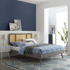 Modway Kelsea Cane and Wood Full Platform Bed with Splayed Legs - Grey-Woven Cane Rattan Headboard