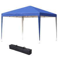 Outsunny 10 ft W x 10 ft L Folding Pop Up Tent Canopy Outdoor Gazebo - Blue-210D water-resistant oxford canopy against UV rays and reduce heat
