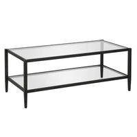 Hudson&Canal Hera 45"W Rectangular Coffee Table with Glass Shelf - Blackened Bronze-A modern contemporary design for your living room, den, and more