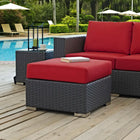 Modway Sojourn Outdoor Patio Sunbrella Ottoman - Canvas/Red-Synthetic Rattan Weave