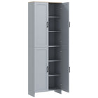 HOMCOM 67" H 4-Door Kitchen Pantry Cabinet with Adjustable Shelves - Grey-Features recessed door panel our pantry cabinet adds modern, simplistic beauty to your inner decor 