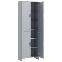 HOMCOM 67" H 4-Door Kitchen Pantry Cabinet with Adjustable Shelves - Grey-Features recessed door panel our pantry cabinet adds modern, simplistic beauty to your inner decor 